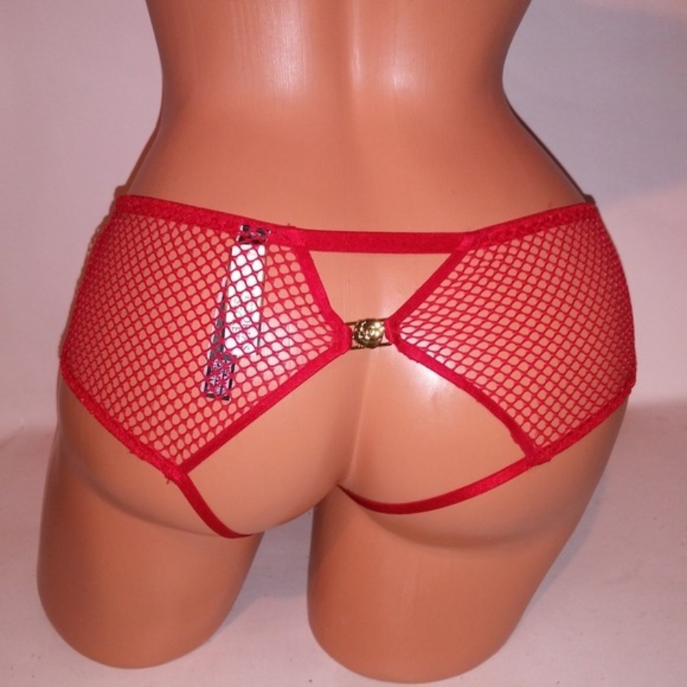 Victoria Secret Panty Medium Red Fishnet Mesh Keyhole Cutout Very Sexy New